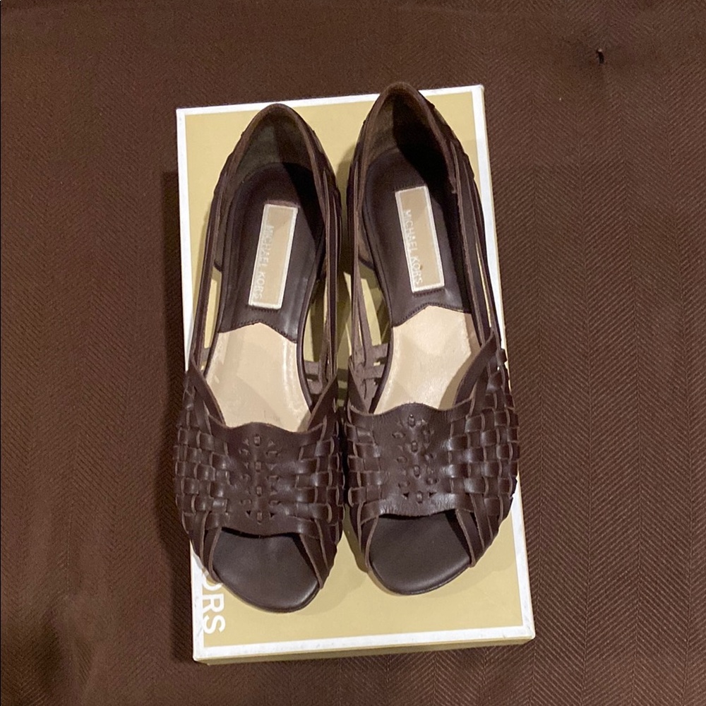 Brown Woven Peep-Toe Women's Shoes